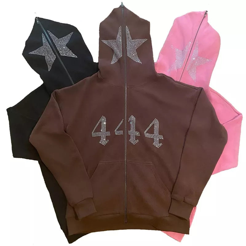 Lucky 444 Zip Hoodie Rhinestone